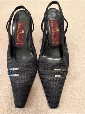 Giorgio Fabiano Italian Black Pointed Slingback Heels